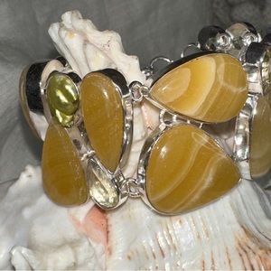 Dreamy Yellow Agate + Biwa Pearl + White Quartz multi-statement cluster bracelet